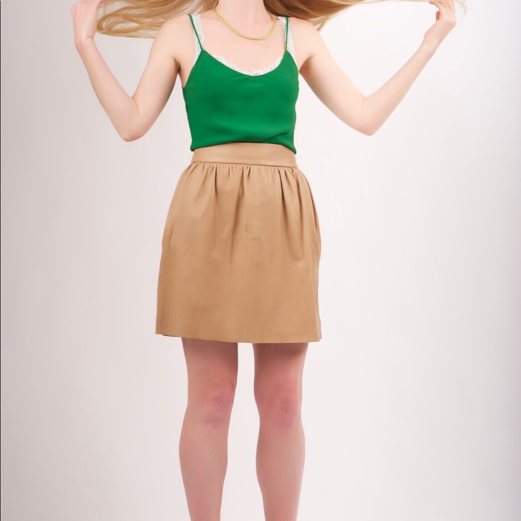 Alice + Olivia Leather Tulip Skirt In Tan 0